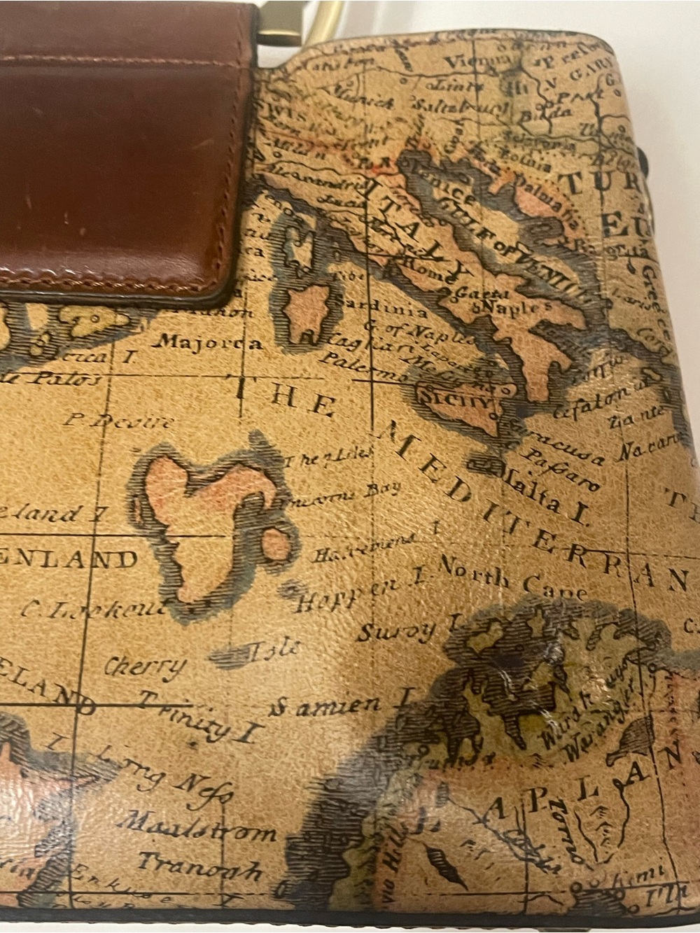 Patricia Nash Map-Print Satchel with Brass Ring Handle in Brown - Picture 6 of 16